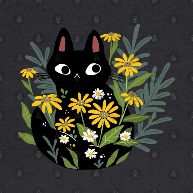 Black Cat In The Flowers by MichelleScribbles